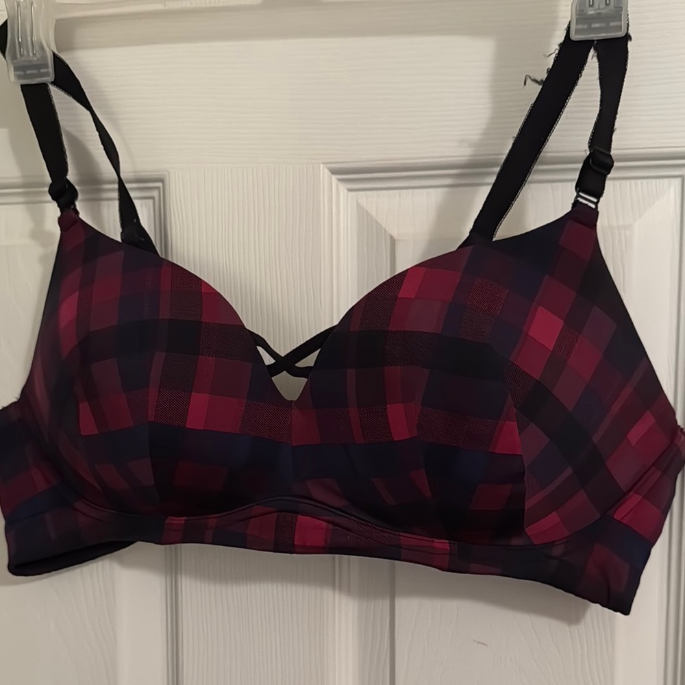 Plaid Women's Intimate Bra - Pink and Blue